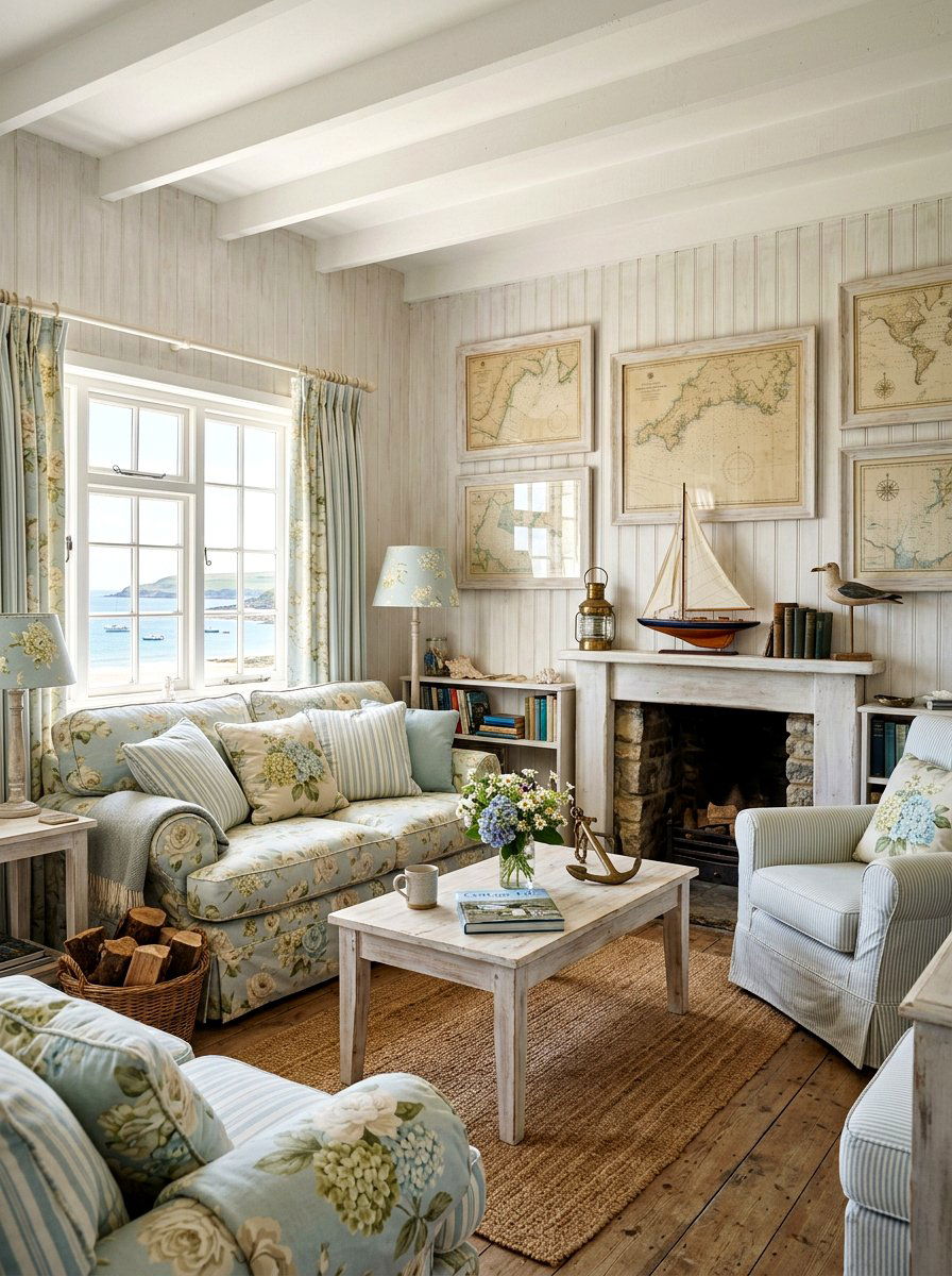 Seaside Cottage Living Room - 30 ocean inspired living room ideas
