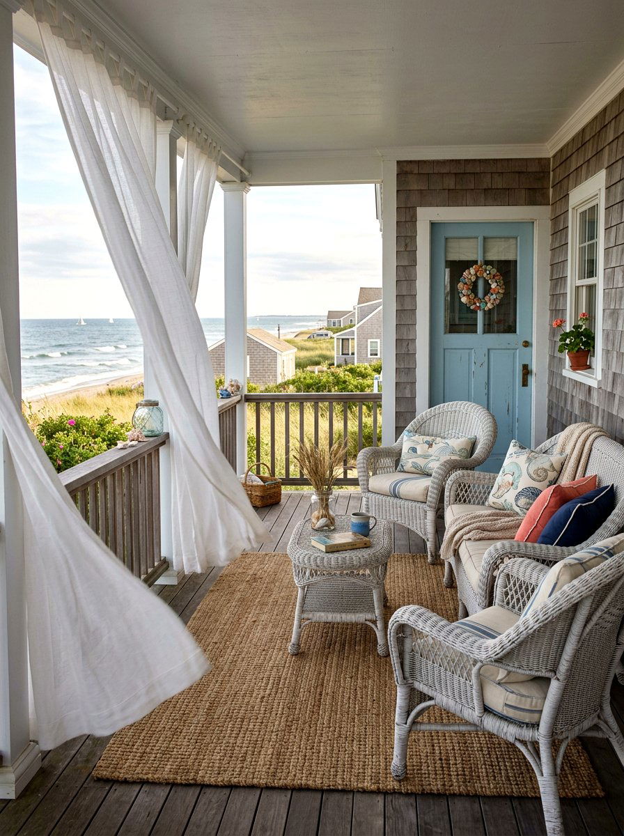 Seaside Cottage Porch - 30 coastal prep porch ideas