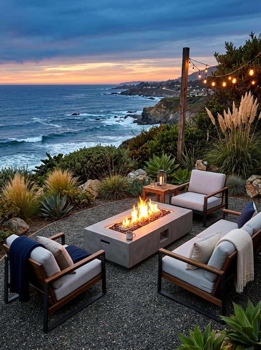 Seaside Fire Pit Lounge - 30 breezy coastal patio ideas