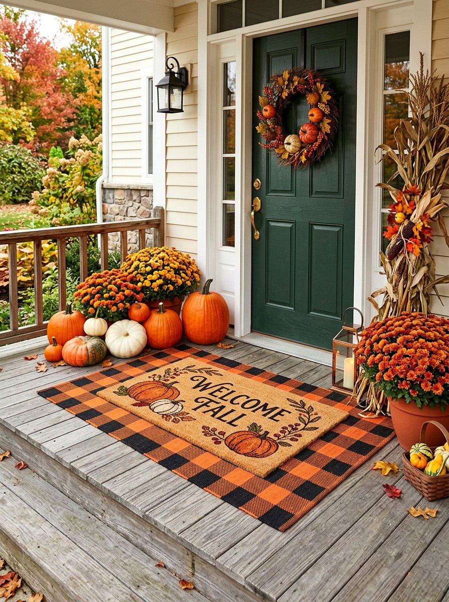 Seasonal Autumn Layered Porch Mat - 30 layered doormat porch ideas