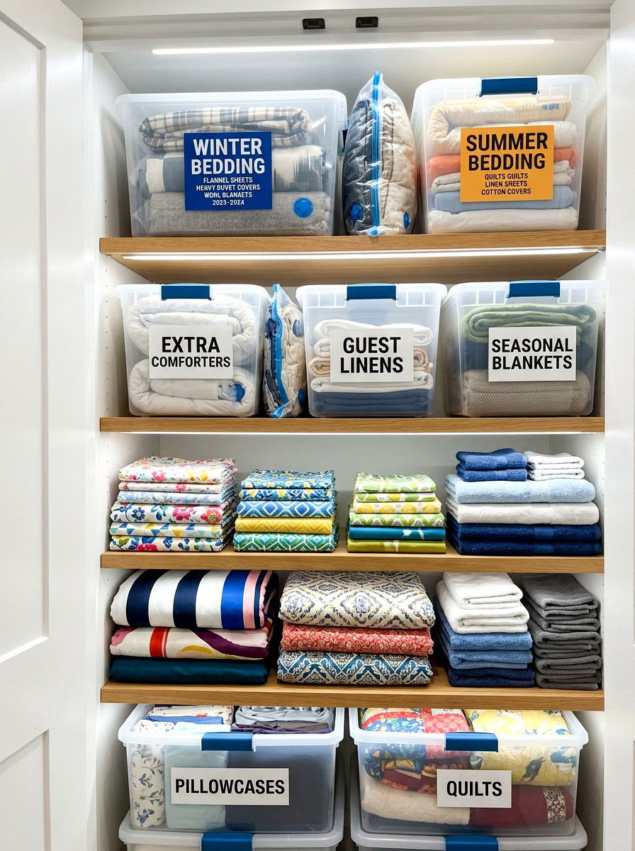 Seasonal Bedding Storage - 30 linen closet ideas