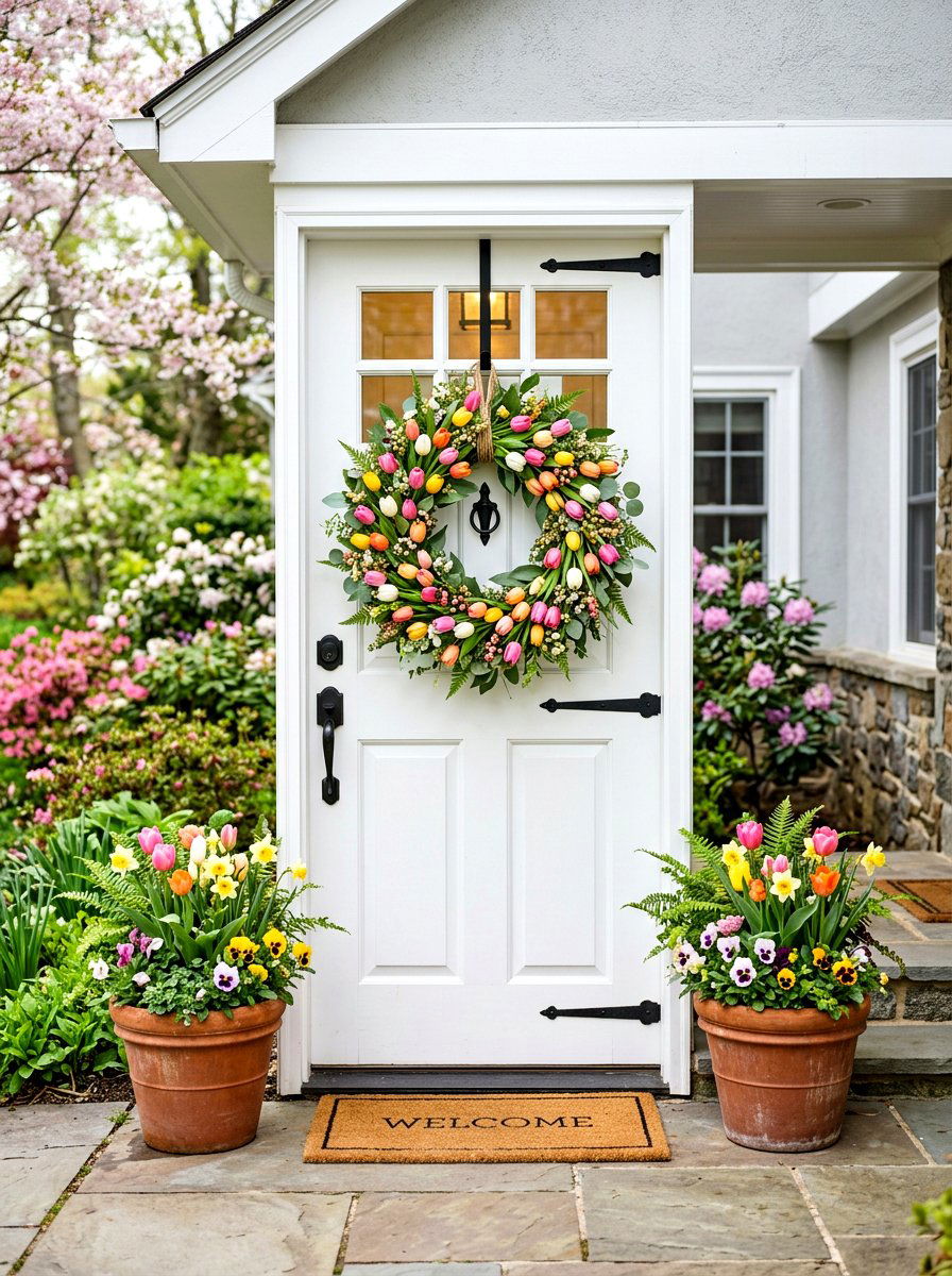 Seasonal Door Wreath - 30 Pinterest front porch decor ideas