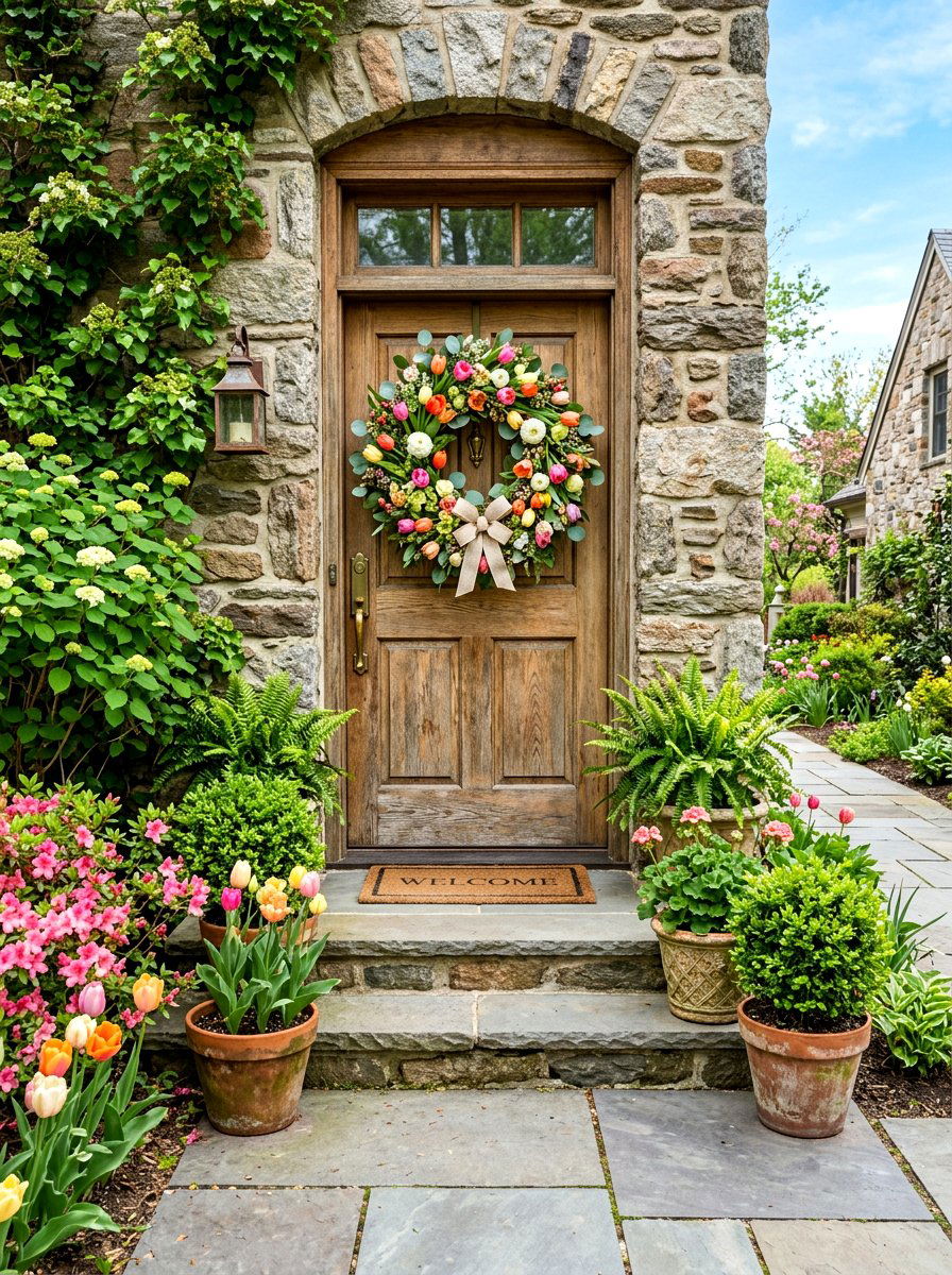 Seasonal Floral Wreath - 30 farmhouse porch decor ideas