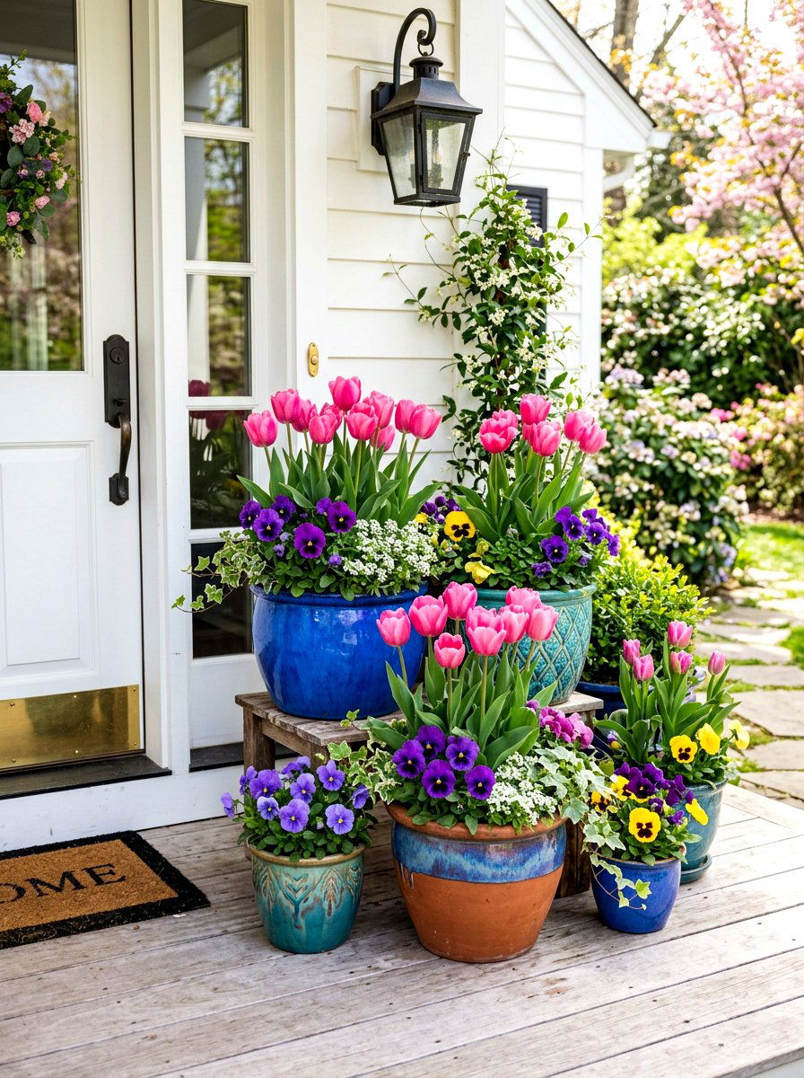 Seasonal Flower Pot Display - 30 small front porch ideas
