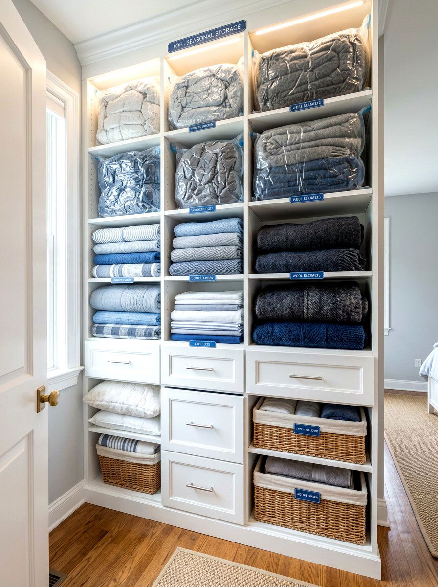 Seasonal Linen Closet - 30 organizing a linen closet ideas