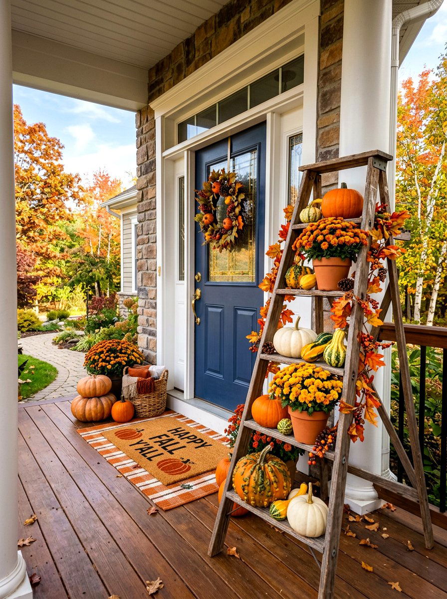 Seasonal Porch Ladder - 30 repurposed ladder garden ideas