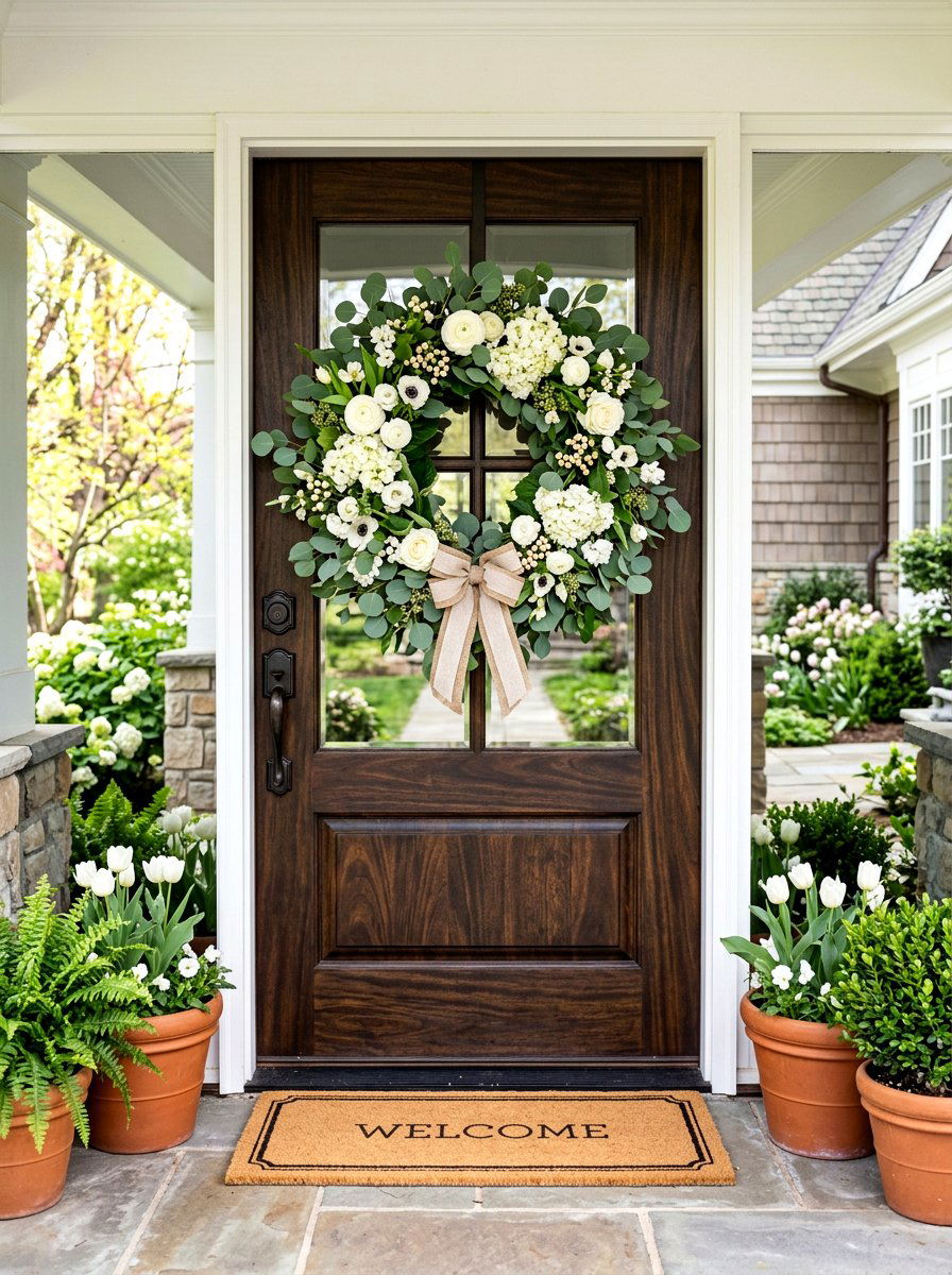 Seasonal Porch Wreath - 30 front steps decor ideas