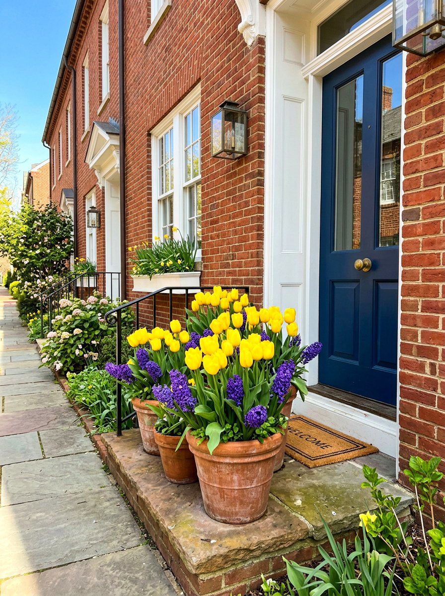 Seasonal Spring Flower Arrangement - 30 townhouse stoop ideas