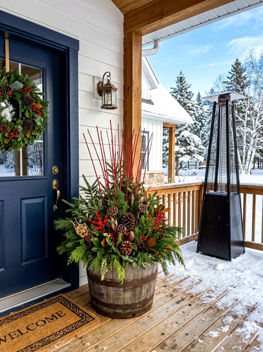 Seasonal Winter Porch Planter - 30 porch ceiling planter ideas
