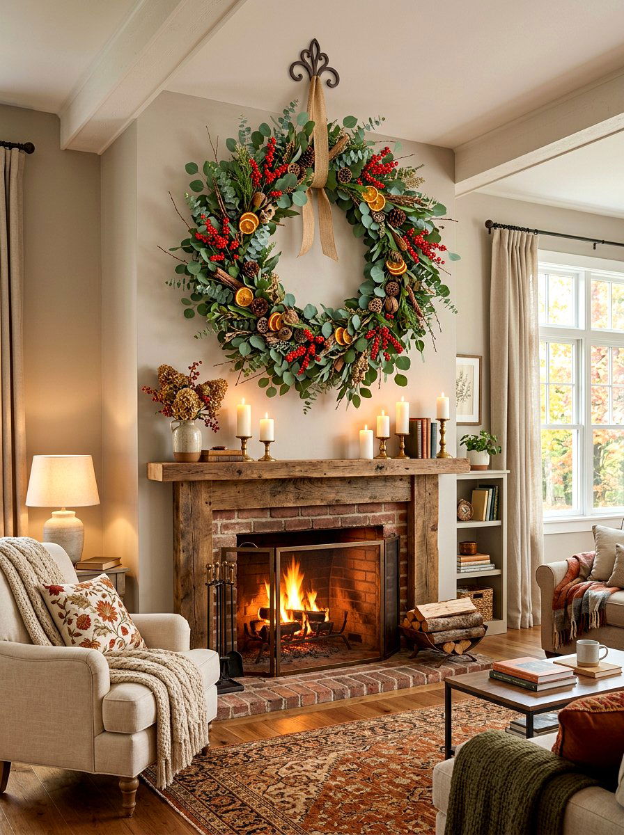 Seasonal Wreath Anchor - 30 mantel shelf styling ideas