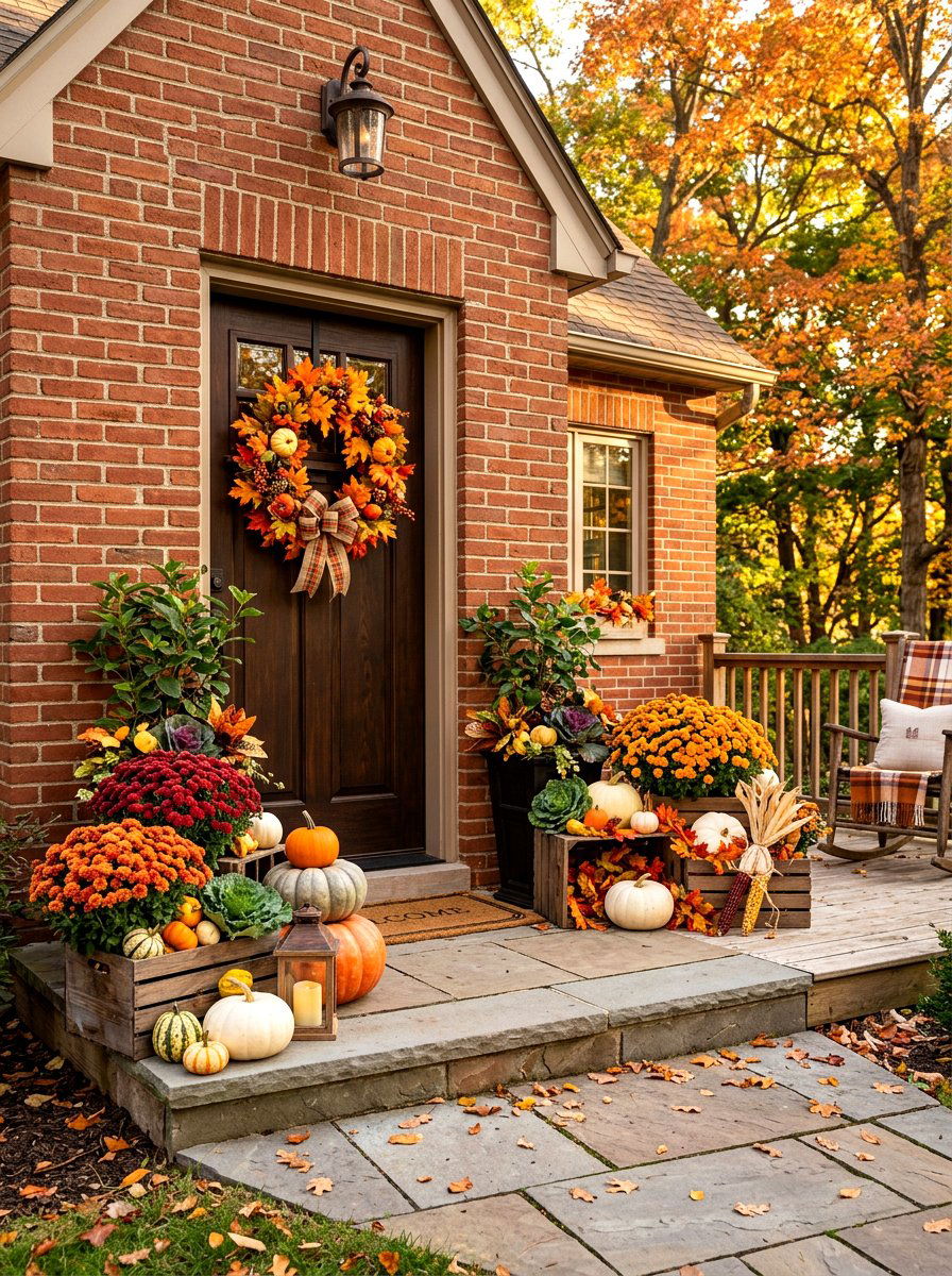 Seasonal fall porch planter displays - 30 front porch planter ideas