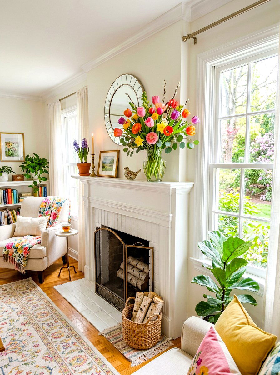 Seasonal floral arrangement - 30 mantel shelfie ideas