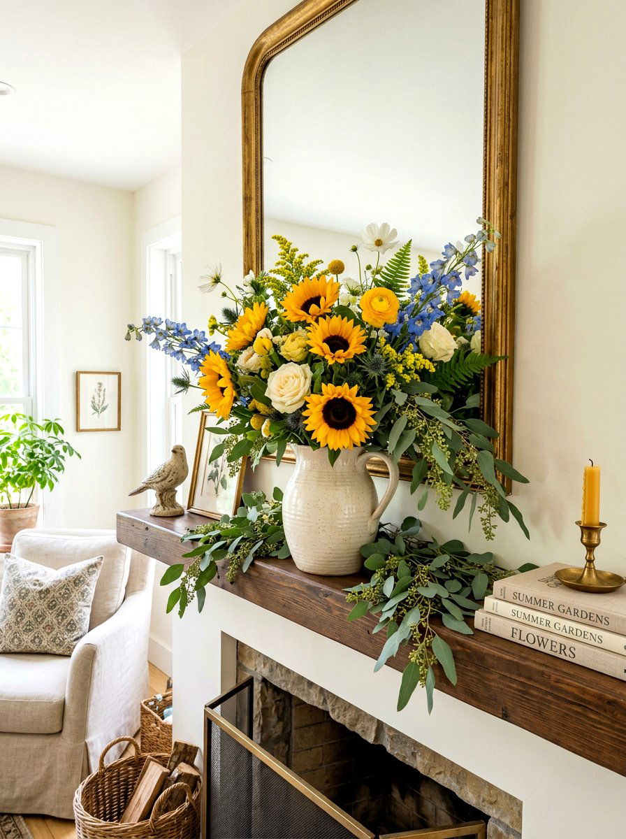 Seasonal floral arrangement - 30 mantel decor ideas