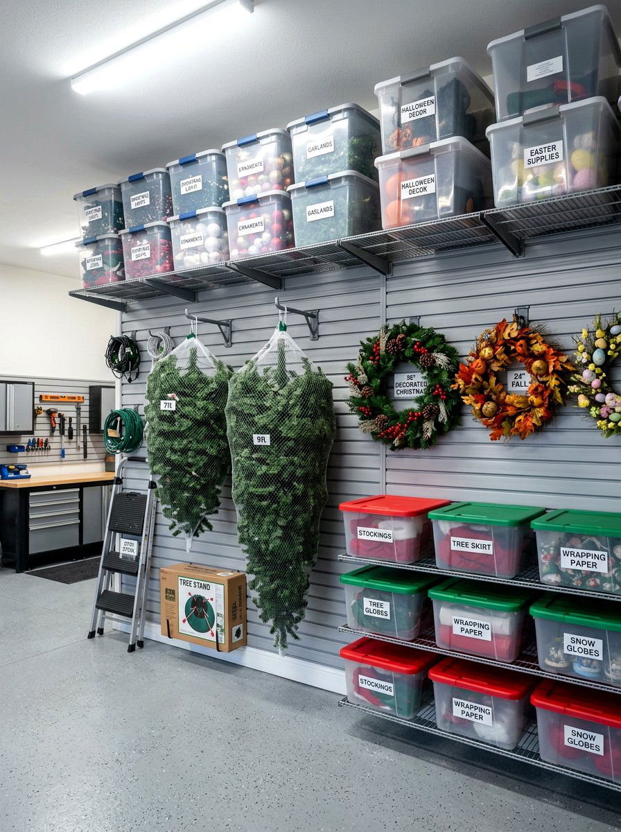Seasonal holiday storage system - 30 garage slatwall ideas