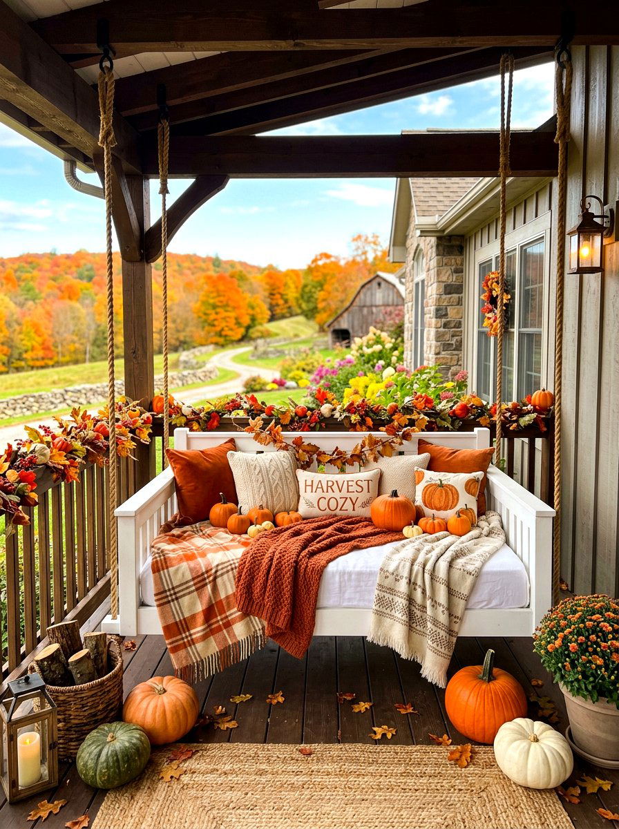 Seasonal porch swing bed - 30 front porch seating nook ideas