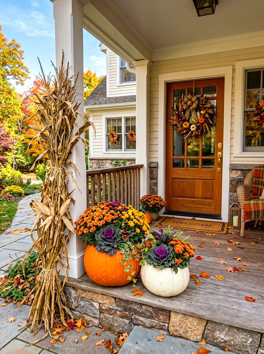 Seasonal pumpkin planters - 30 porch container garden ideas