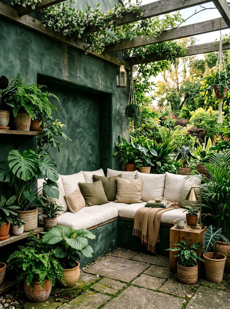 Seating Nook Stucco Wall - 30 limewashed wall backyard ideas