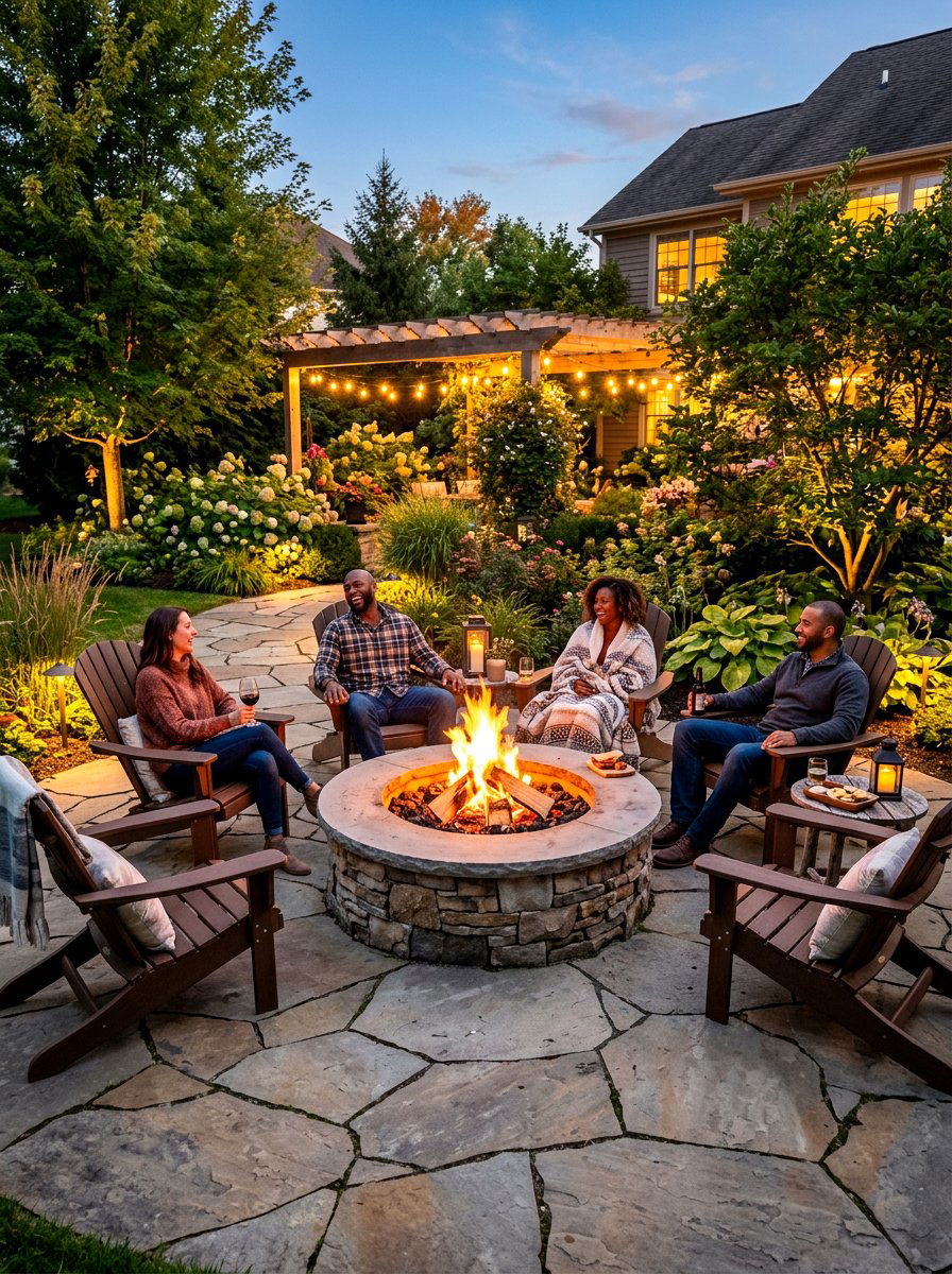 Seating area fire pit - 30 sensory garden ideas