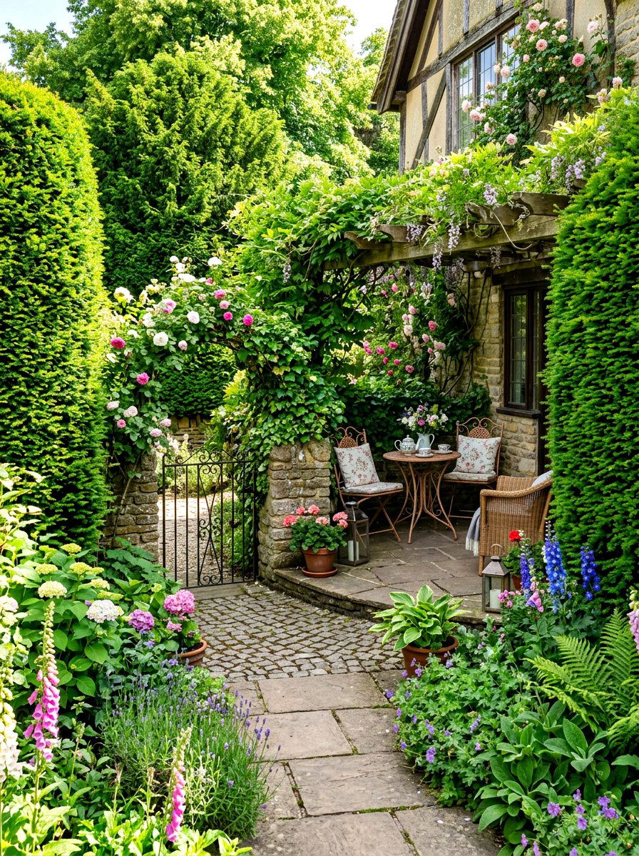 Secluded Garden Porch - 30 English cottage front porch ideas