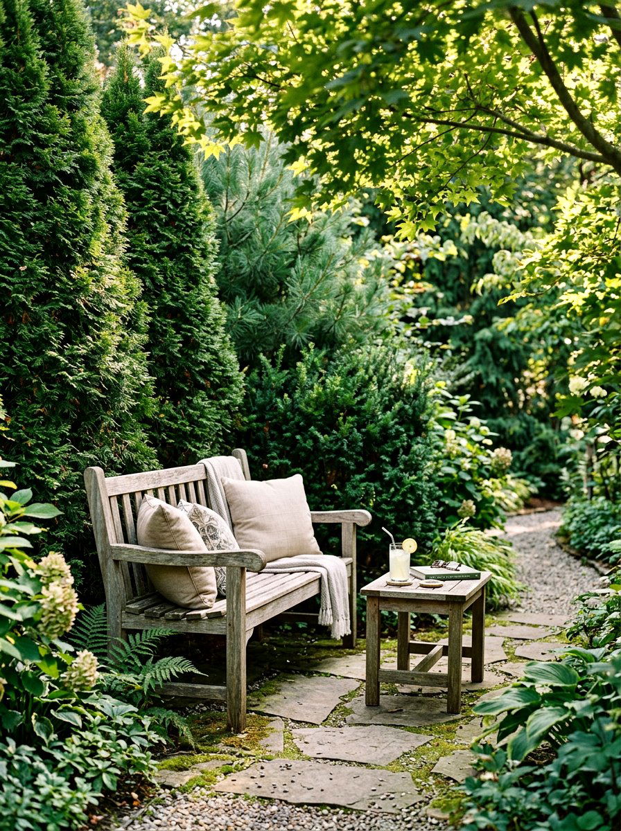 Secluded Wood Bench Nook - 30 secret garden ideas
