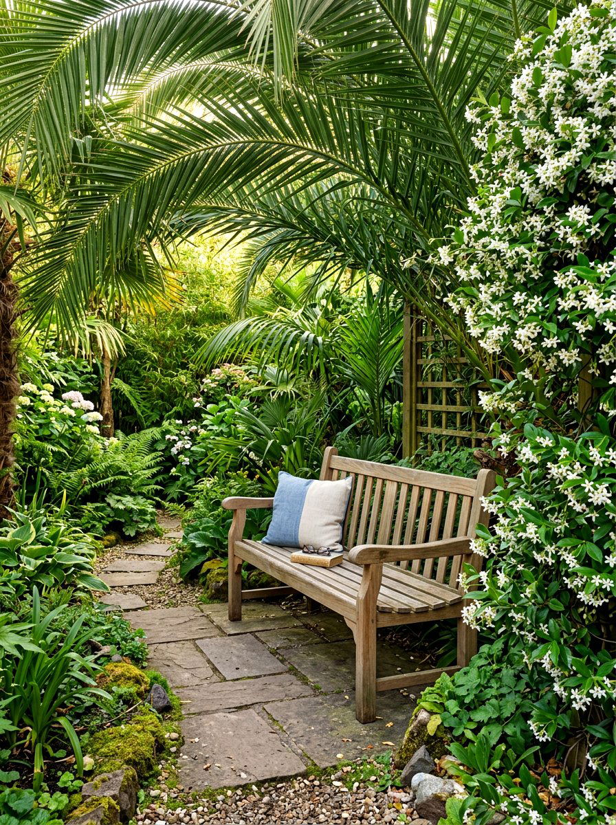 Secluded garden bench - 30 tropical backyard landscaping ideas