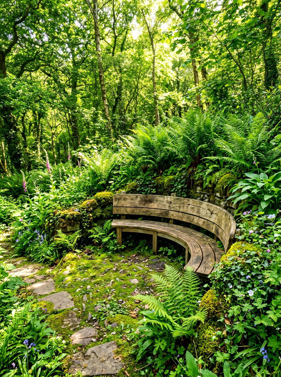 Secret Garden Nook With Curved Bench - 30 curved bench garden ideas