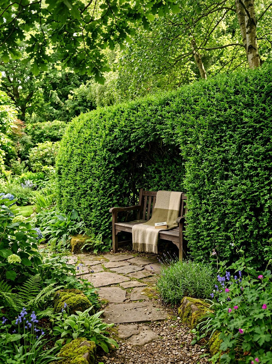 Secret Hedge Bench - 30 garden reading bench ideas