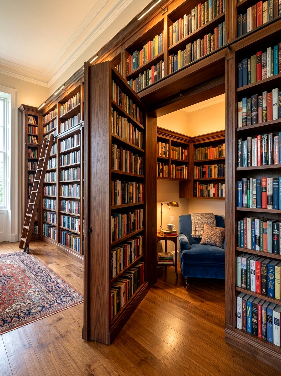 Secret door bookshelf library - 30 cozy library fall ideas