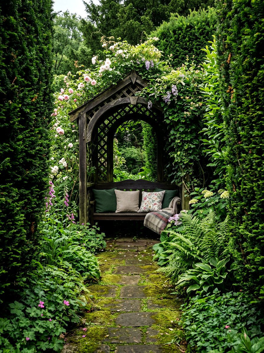 Secret garden arbor seat - 30 garden arbor seating ideas