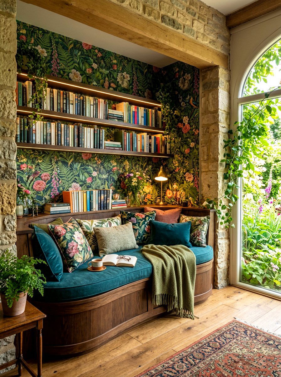 Secret garden reading nook - 30 garden print wallpaper ideas