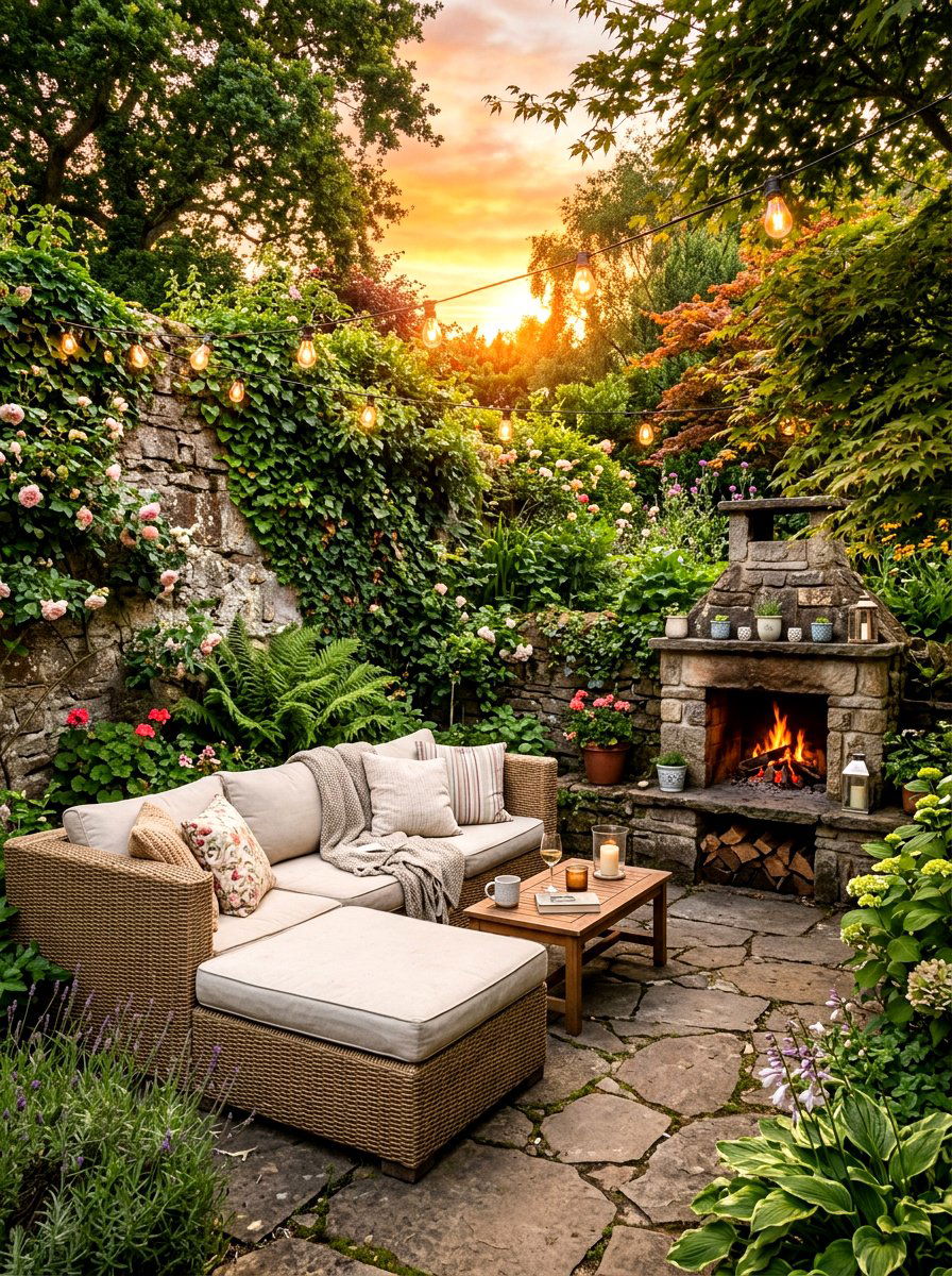 Sectional Near Garden Wall - 30 outdoor sectional layout ideas