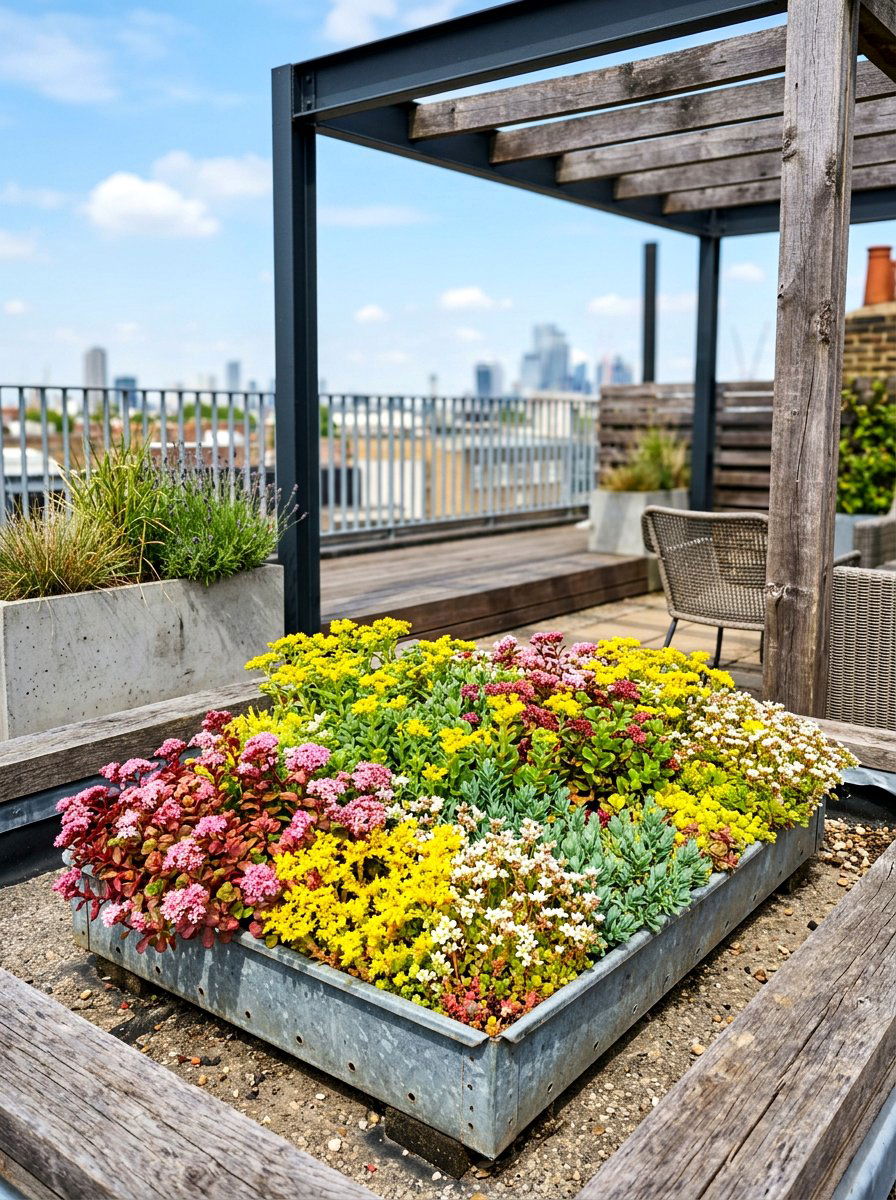 Sedum Rooftop Tray - 30 pollinator patio ideas