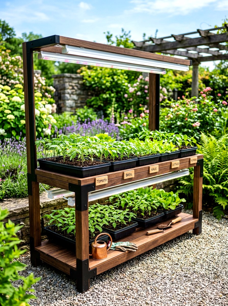 Seed Starting Station - 30 greenhouse decorative ideas