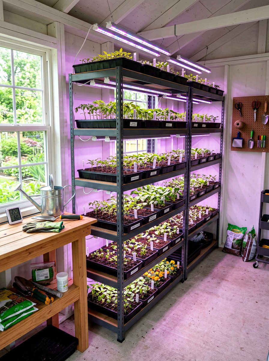 Seed starting station - 30 flower farm backyard ideas