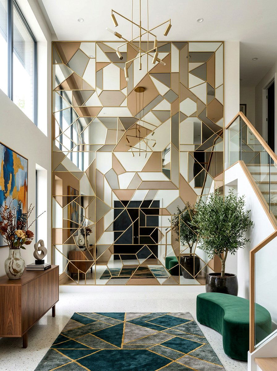 Segmented Mirror Foyer Wall - 30 mirror wrapped foyer ideas