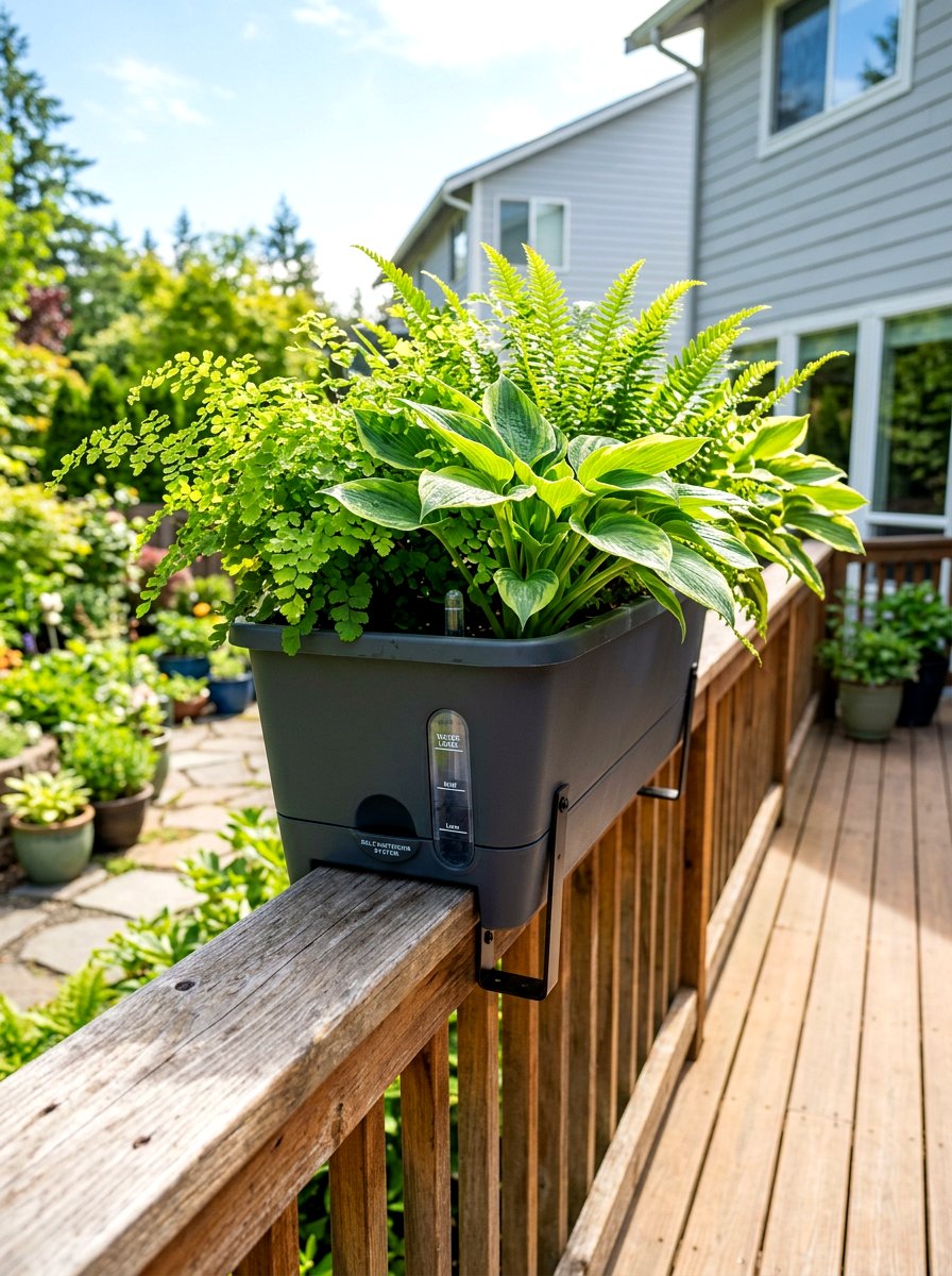 Self Watering Railing Container - 30 flower box railing ideas