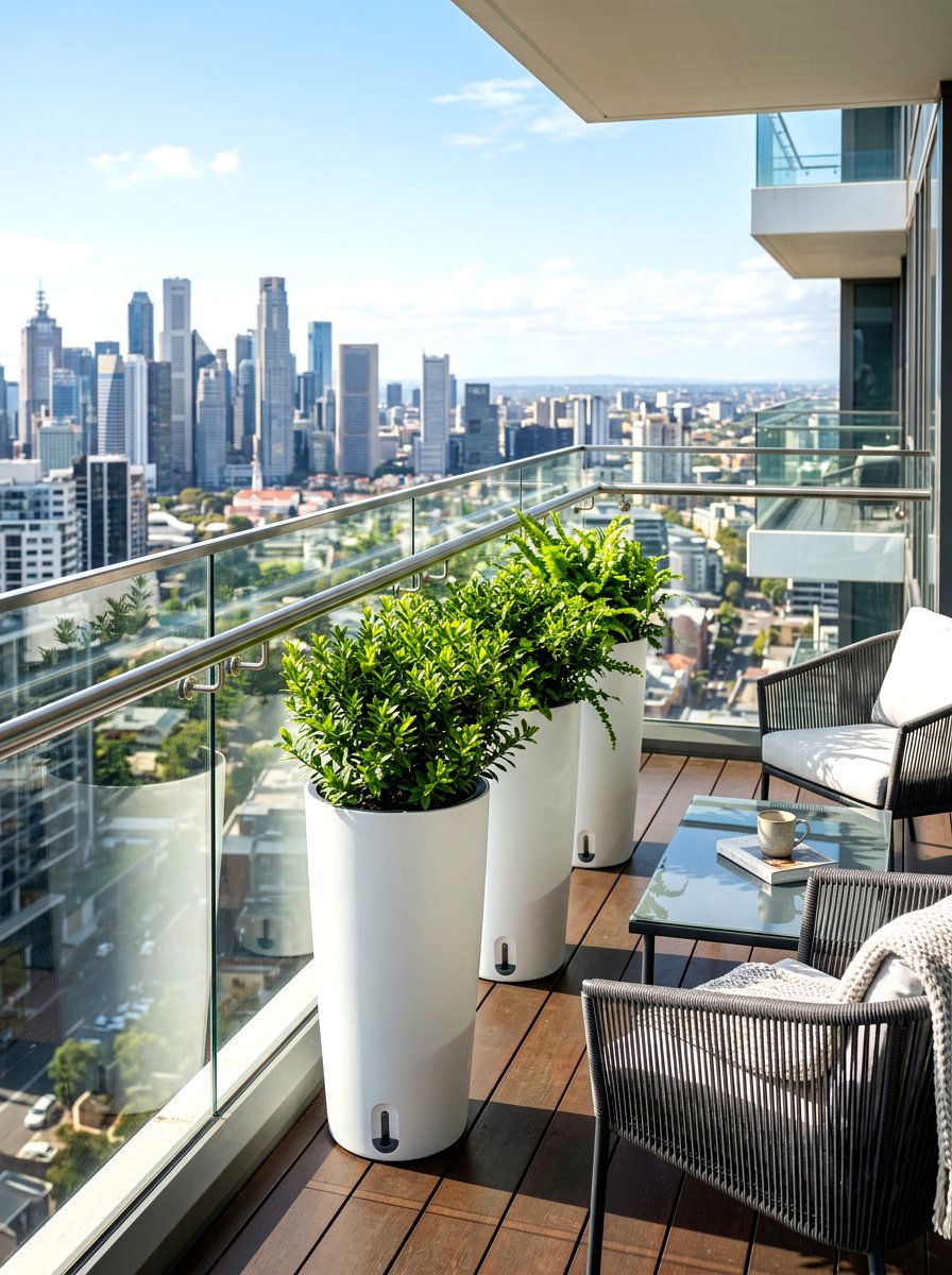 Self Watering Tall Planters - 30 balcony privacy planter ideas