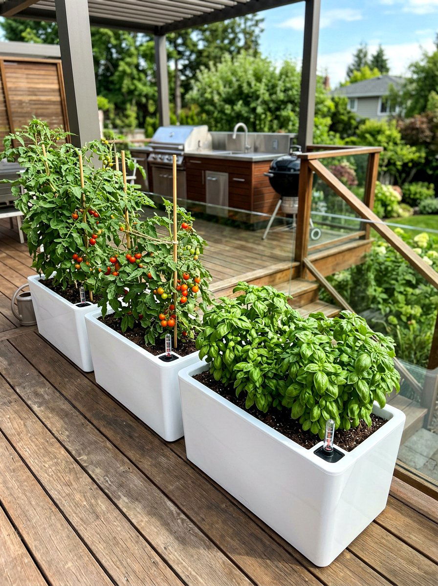 Self watering deck containers - 30 deck planter ideas