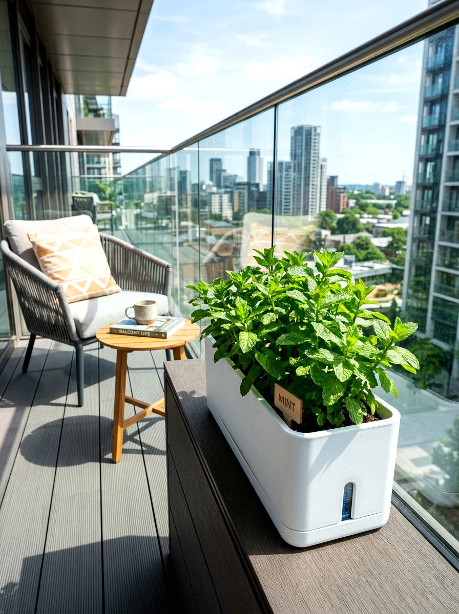 Self watering herb box - 30 balcony herb box ideas