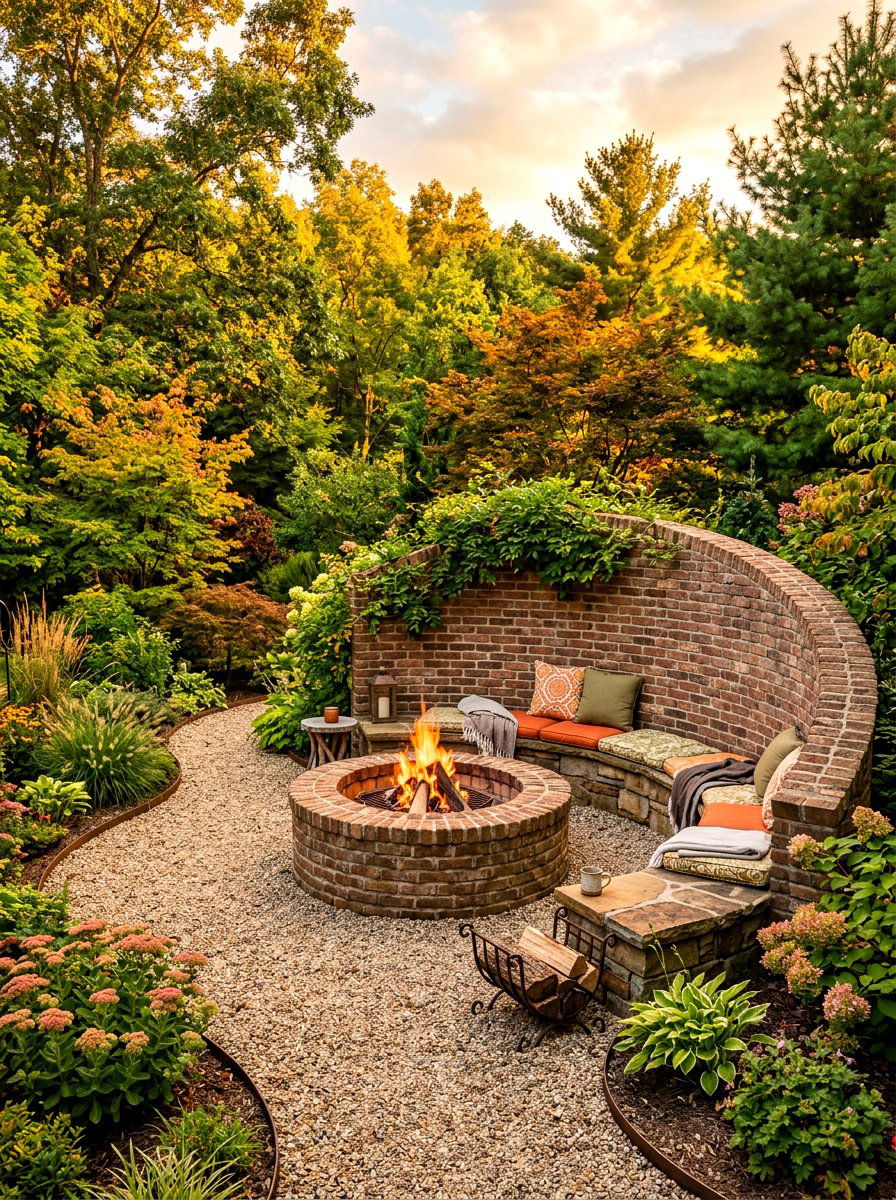 Semi Circle Brick Fire Pit Seating - 30 brick fire pit ideas