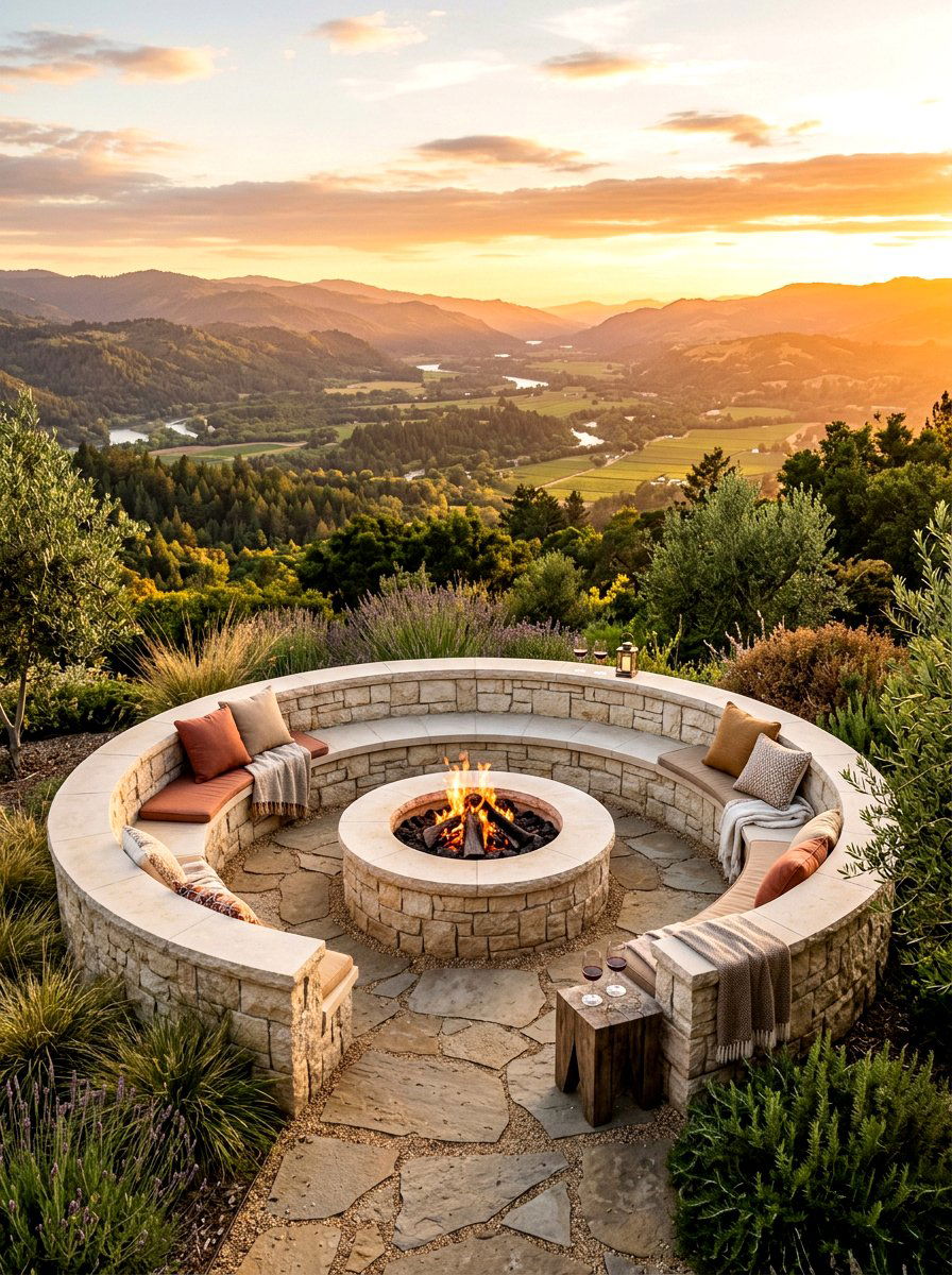 Semi Circle Fire Pit Seating Wall - 30 seat wall fire pit ideas