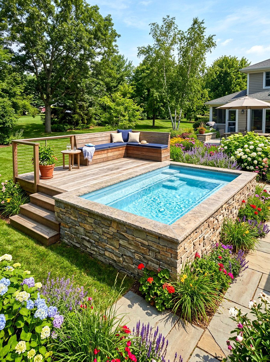 Semi inground plunge pool - 30 plunge pool backyard ideas aesthetic