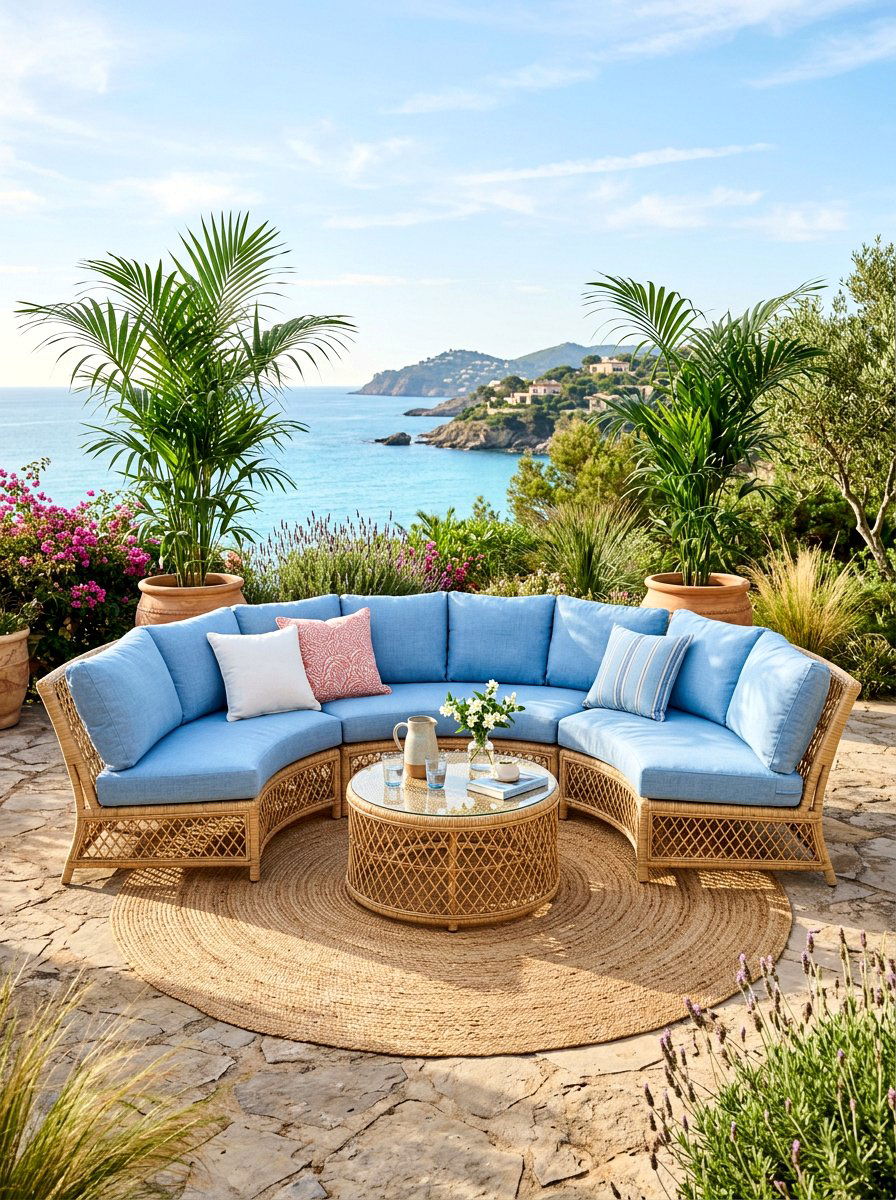 Semicircle Rattan Conversation Set - 30 curved patio sofa ideas
