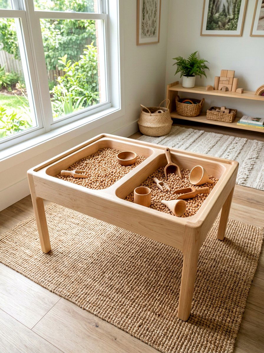 Sensory Table With Wooden Bins - 30 Montessori playroom ideas