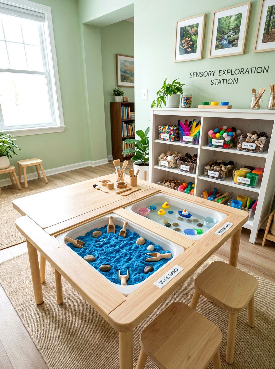 Sensory play craft station - 30 kids craft room ideas