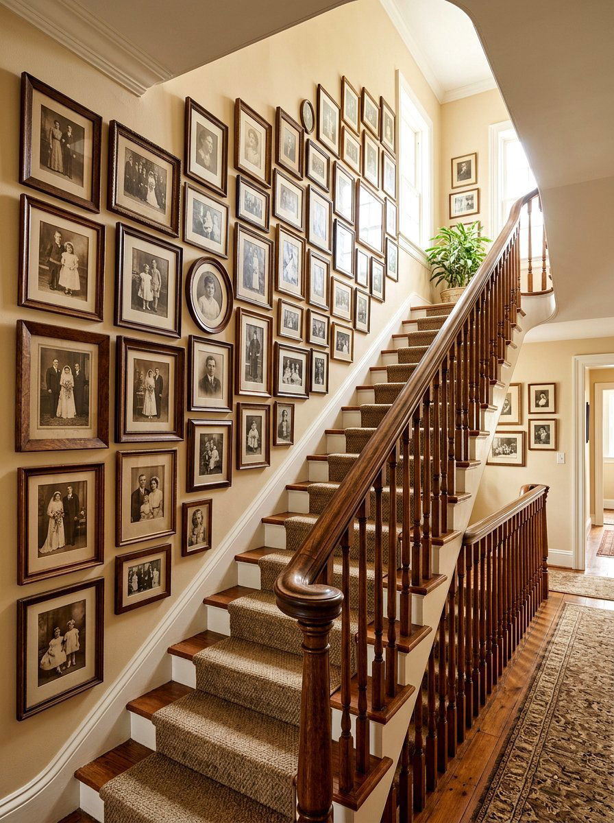 Sepia Tone Photo Wall - 30 vintage collage wall ideas