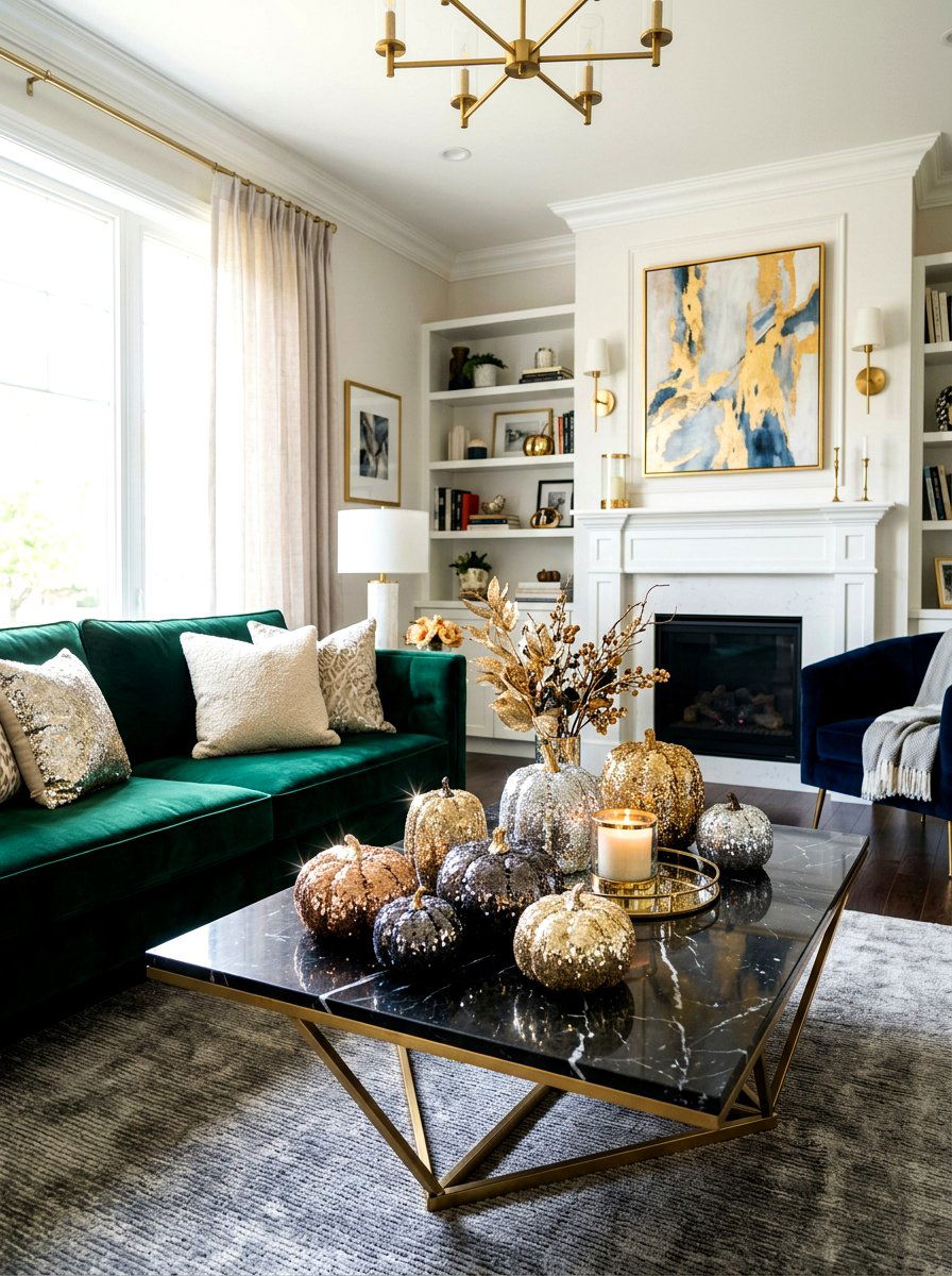 Sequin Pumpkin Glam - 30 pumpkin without pumpkins decor ideas