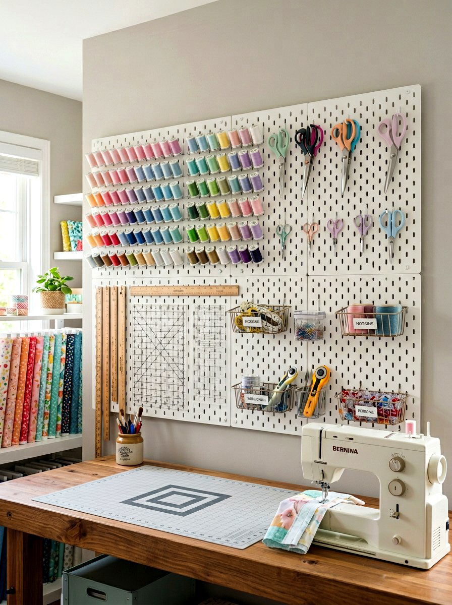 Sewing Pegboard Wall - 30 sewing storage ideas
