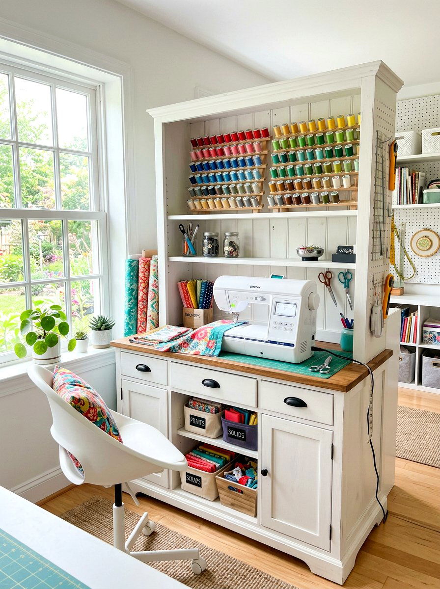 Sewing Room Station - 30 repurposed cabinet ideas