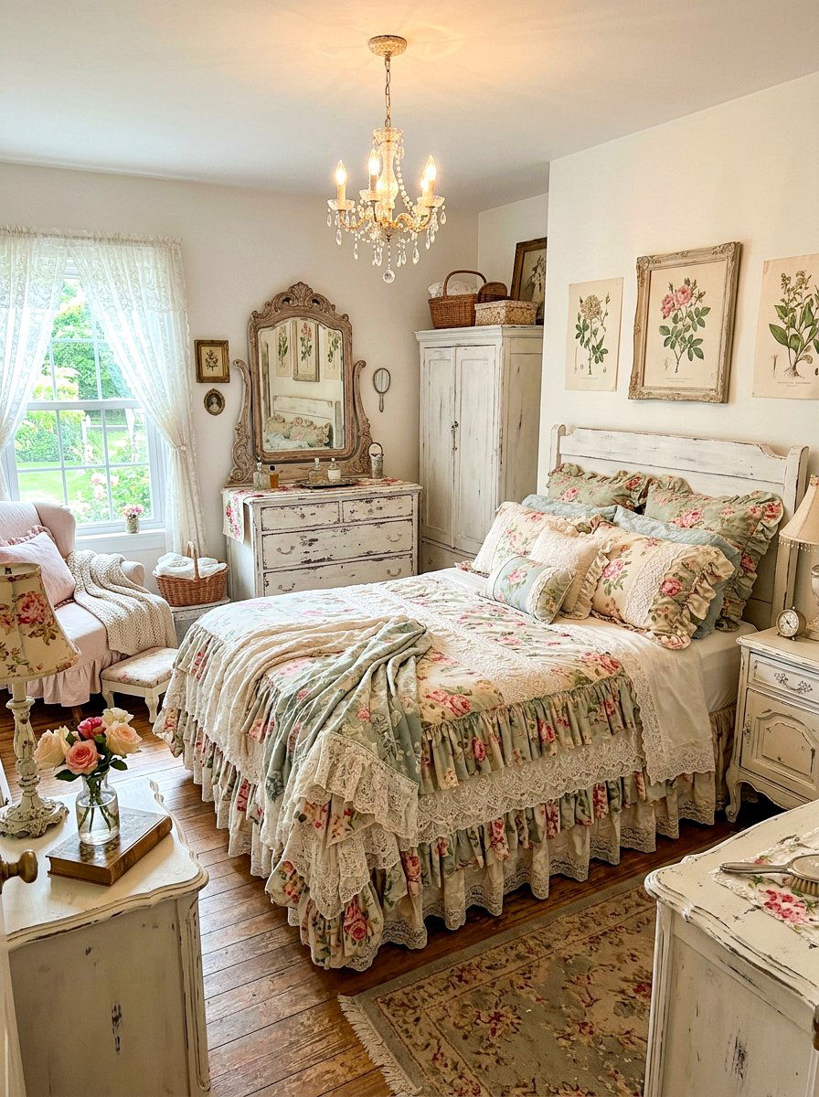 Shabby Chic Bedspread - 30 ruffled bedding bedroom ideas
